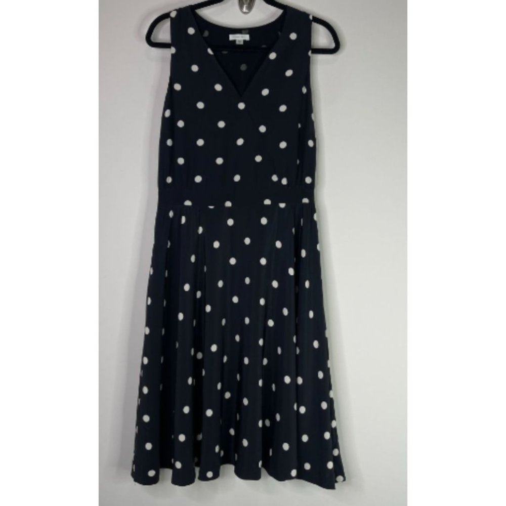 Garnet Hill Silk Polka Dot Sleeveless Midi Dress Women's Size 10 Side Zip